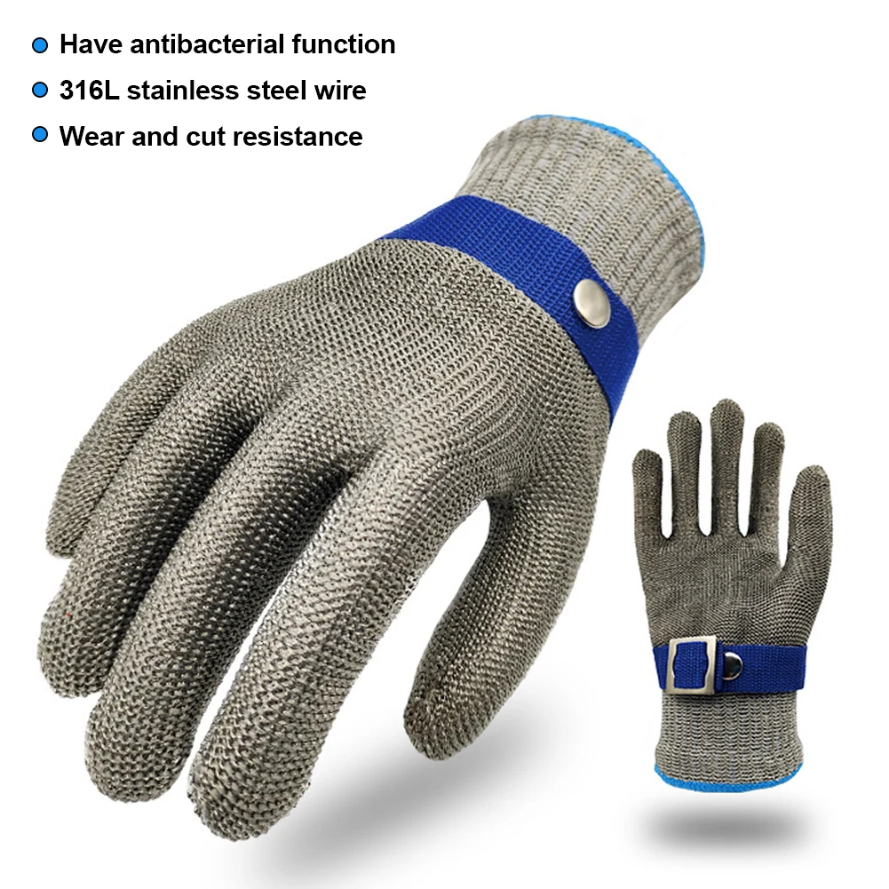 Guante resistente a cortes, guantes metálicos de malla de acero inoxidable, seguridad laboral, anticorte, matanza, carnicero, corte, guante de hierro para matar peces