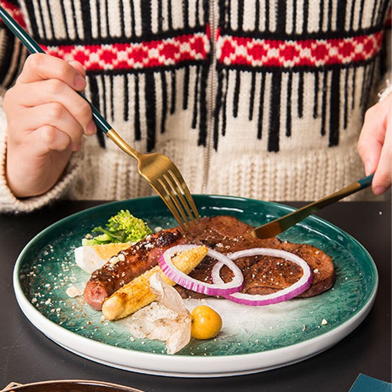 Stone pattern ceramic dinner round plate bone china dinnerware sets salad sushi dessert plate kitchen serving dishes sets