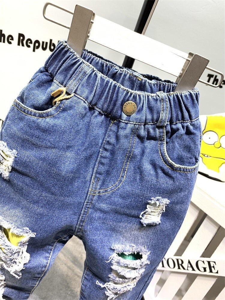 Barn pojkar jeans kläder slitna byxor jeanskläder barn pojke populära cowboy långbyxor  as23