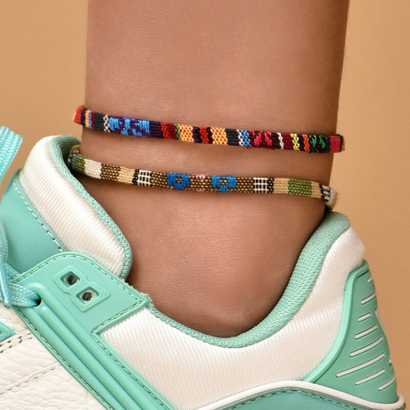 Vrouwen Zomer Bohemian Kleurrijke Touw Enkelband Beach Accessoires Op Voet Enkel Armbanden Been Keten: 01