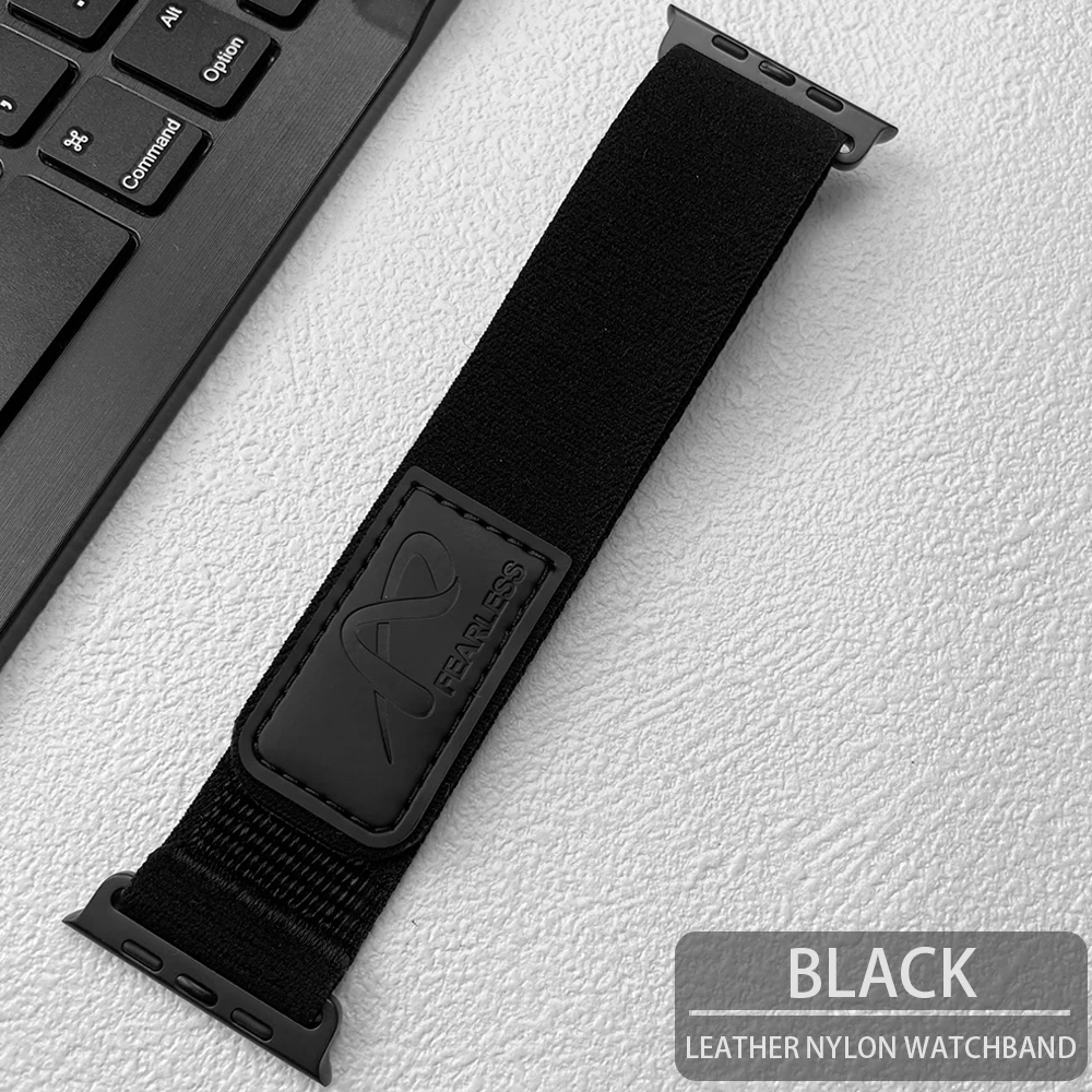 Nylon lederen band voor Apple Watch Band Ultra 49 mm 44 mm 45 mm 42 mm 41 mm 40 38 mm Sporthorlogeband Iwatch Serise 9 8 7 6 5 armband: GREEN BLUE / 12mm