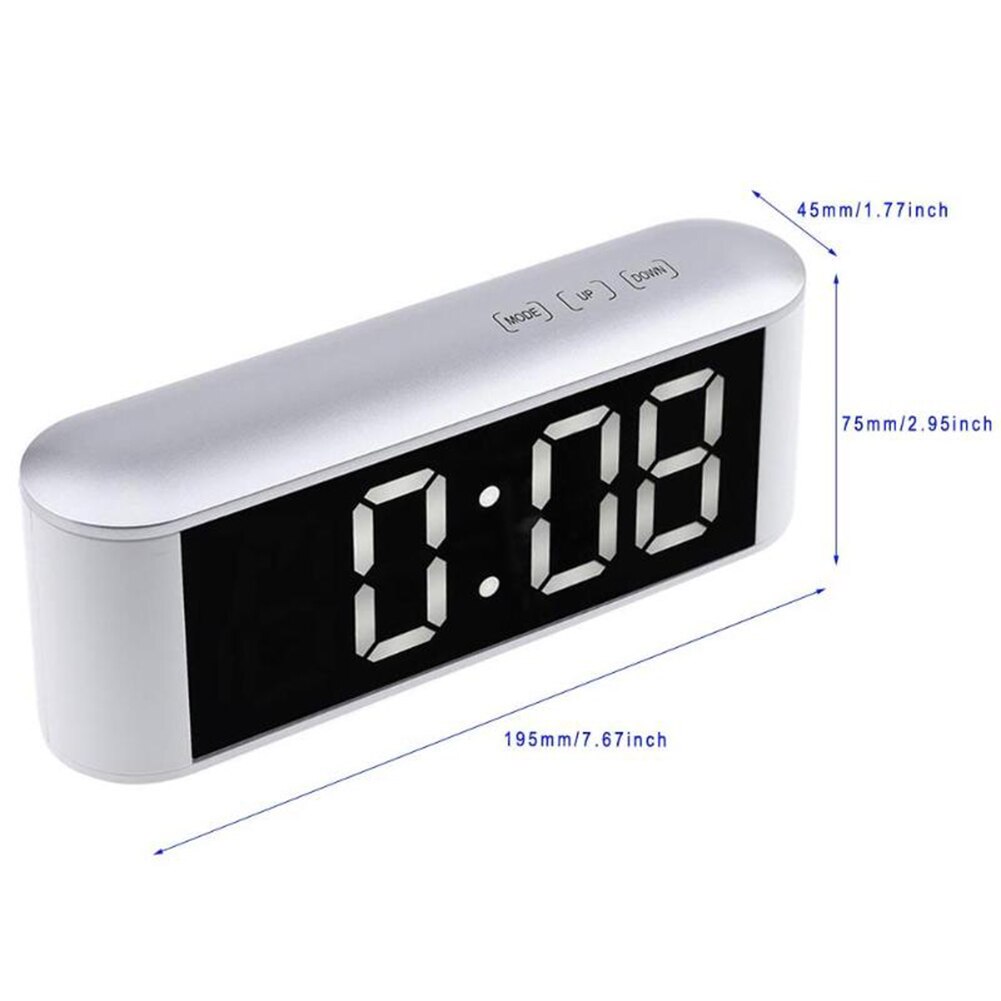 Table Desk LED Screen Mirror Digital Time Temperature Display Snooze Alarm Clock LED Screen Temperature Display Adjustment