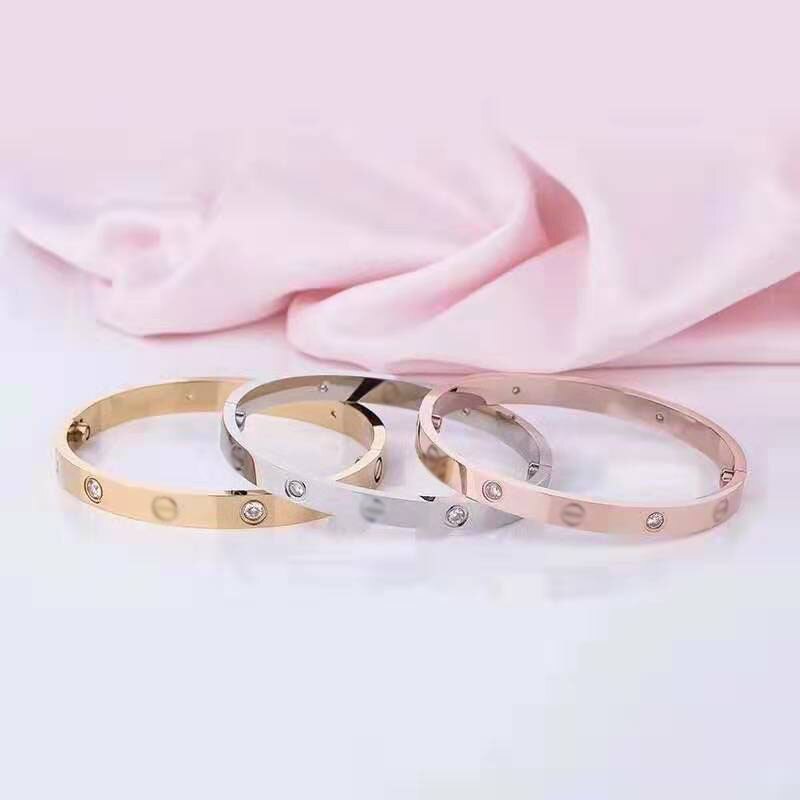 Lovers Bracelet Women Beautiful Bracelets Stainless Steel Golden Bangles Simple Zirconia Bangles Jewelry for Woman