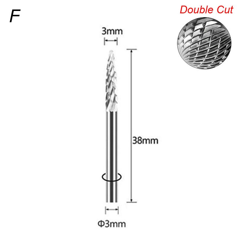 Fresas de carburo sólido de dibujo de vástago de 3mm 1/8 para herramienta Dremel, fresa, herramienta rotativa, rebaba, corte de diamante, molienda rotativa de Metal y madera: 8 mm