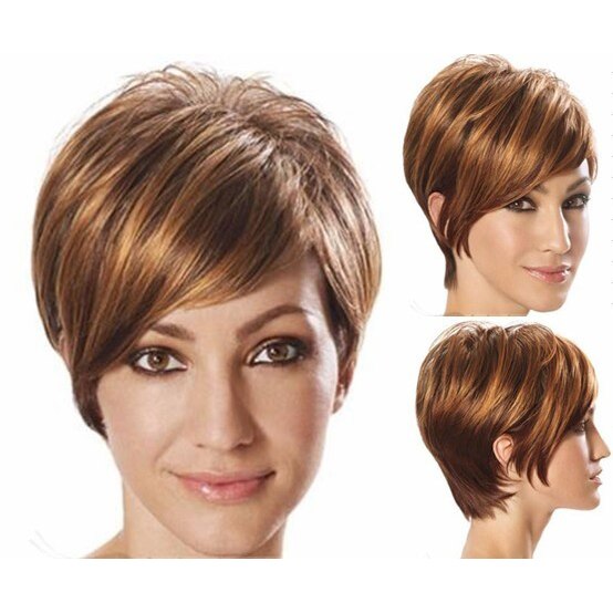 Peluca de cabello sintético para mujer, cabellera sintética lisa, resistente al calor, color marrón oscuro: 2T30