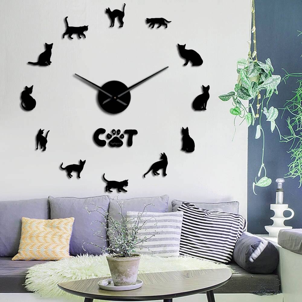 Hairless Cat Sphynx Cat 3D DIY Wall Clock Mirror Sphinx Cat Frameless Large DIY Wall Watch Kit Cat Breed Wall Art Sticker Decor
