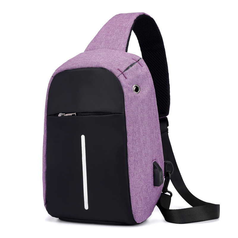 Single Shoulder Backpack Anti-theft Backpack Men's Burglar USB Charging Crossbody Bag Men&Female Stealth Zipper Bag: Purple Color