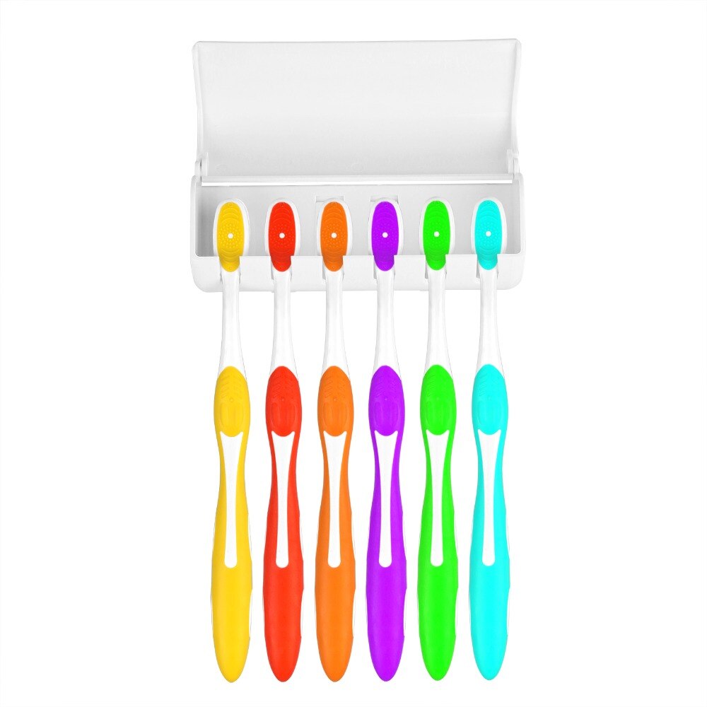 Wall Mount Tandenborstelhouder Stand Voor 6 Toothbrushs Met Cover dubbelzijdig Tape Installatie Badkamer Set Accessoires
