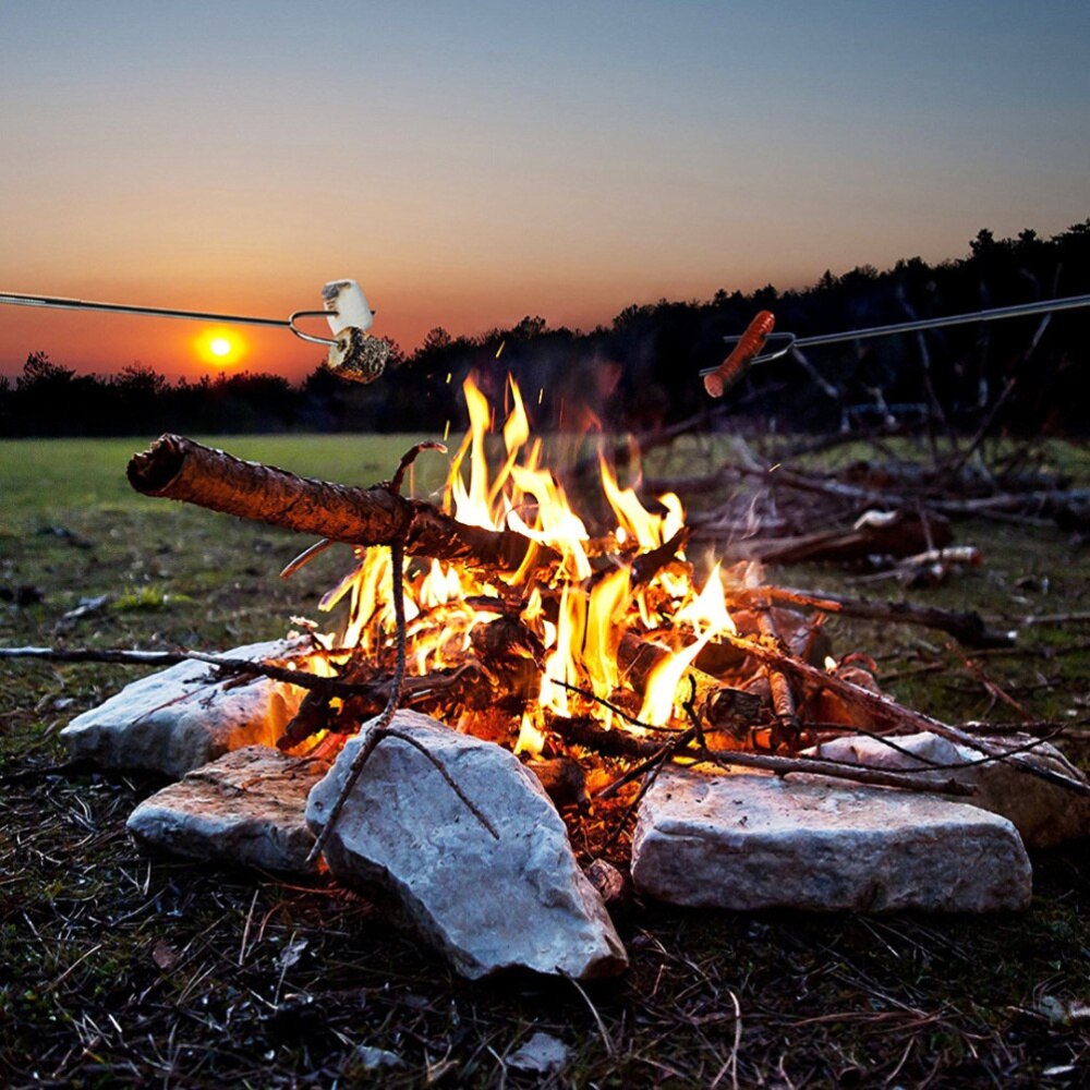 Set Van 5 Telescopische Roosteren Sticks Antislip Rvs Spiesjes Bbq Smore Vorken Met Silicon Handvat Kampvuur Koken utens