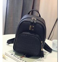 Filles sac de voyage en plein air dames double couche en cuir PU sac à dos tendance simple sauvage pierre motif sac: Black