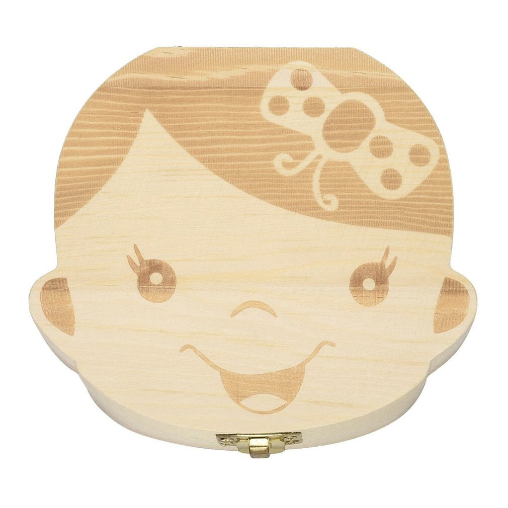 Wooden Baby Kids Tooth Storage Box English Teeth Umbilical Lanugo Organizer Keepsakes Save Baby Wood Tooth Box Storage