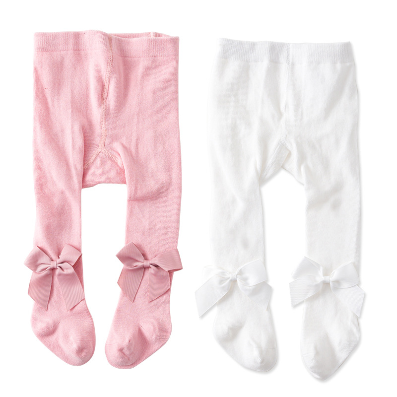 Baby pige strømpebukser spædbarn hvid pink strømper nyfødt varm strømpebukser med sløjfe piges tøj 0-3 år gammelt tøj