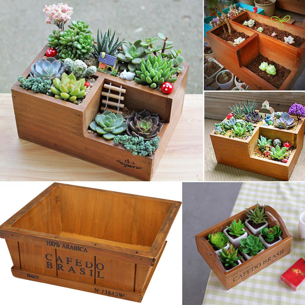 Handmade Rustic Antique Wooden Box Wooden Flower Garden Succulent Plant Pot Retro Storage Box Office Decor Flower Bed