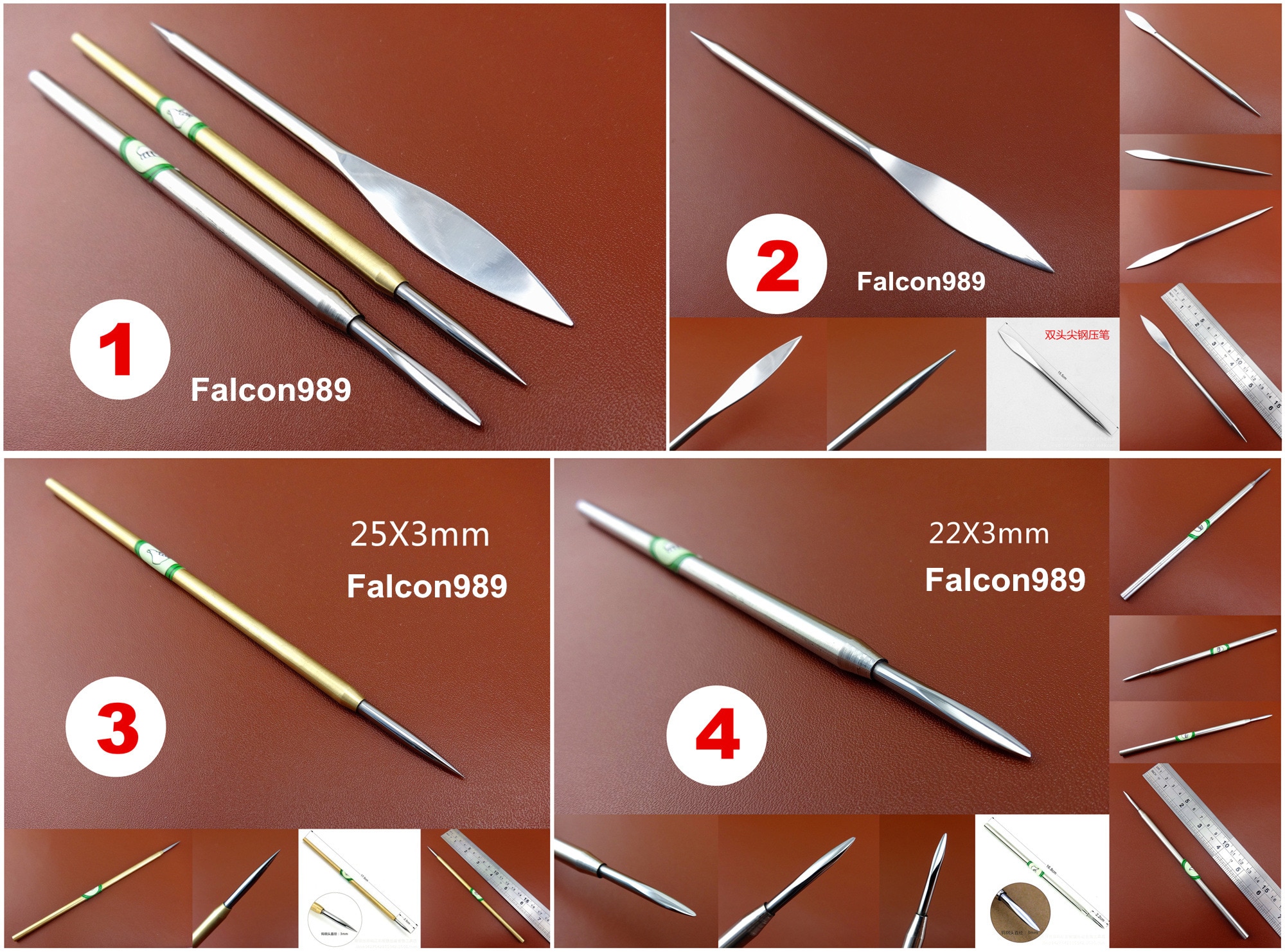 4kind Gold Silver Leather Craft Tungsten Tipped Burnisher Polisher Printmaking Tool Etching Carving Stamping Stylus Spoon Emboss