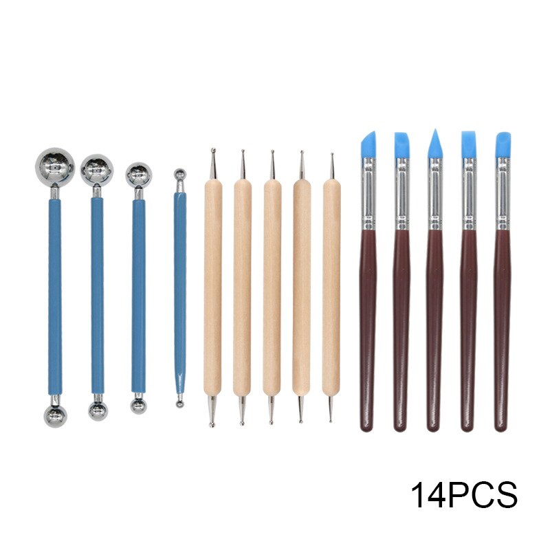 14pcs Ball Stylus Dotting Tools Set for Embossing Pattern Clay Pottery Ceramics Flower Carving Sculpting Modeling SGA998: Blue