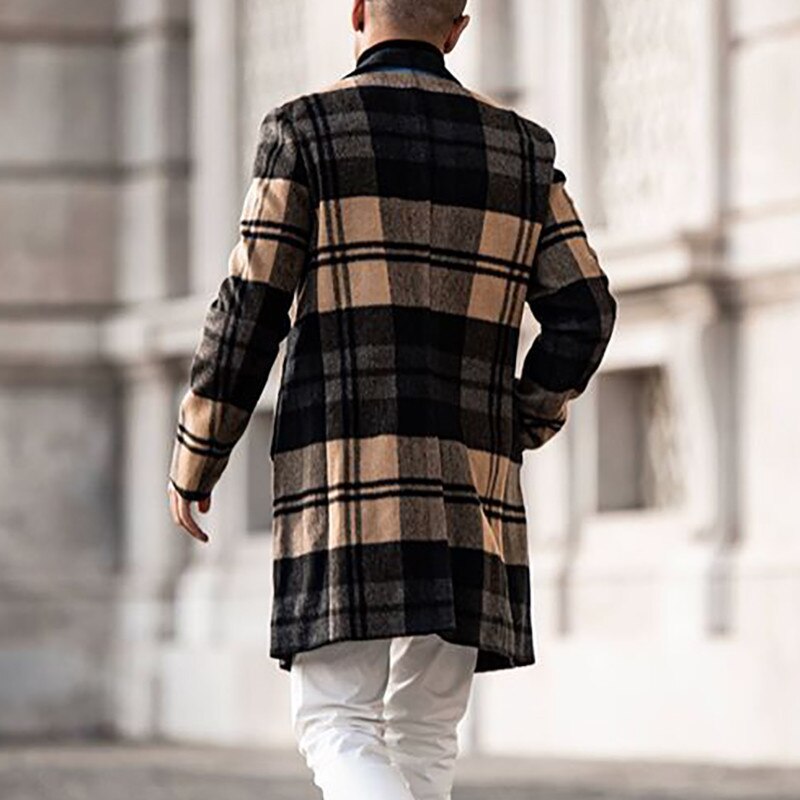 Winterjassen voor heren, wollen geruite jassen met lange mouwen, fleece jassen voor heren, streetwear, lange trenchcoats, bovenkleding