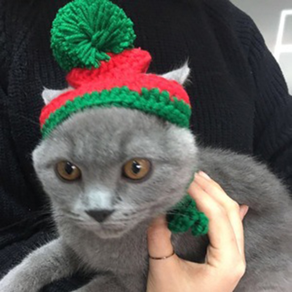 Cat Dog cappello lavorato a maglia cucciolo animale cappello di natale cappello lavorato a maglia di natale con palline cappello da cucciolo Halloween Cosplay cane gatto Supplie Cap fascia