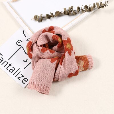 Foulard doux tricoté pour bébé fille, écharpe à fleurs, couleur bonbon, châle plus , Style coréen, collection automne et hiver: Pink