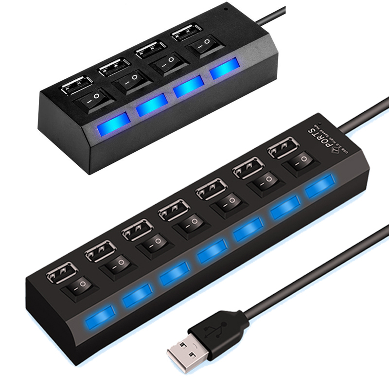 Usb-keskitin 2.0 moni usb-portti 4/7 -porttia keskitin usb nopea hab-sovitin on/off-kytkimellä usb-jakaja pc-tietokoneelle