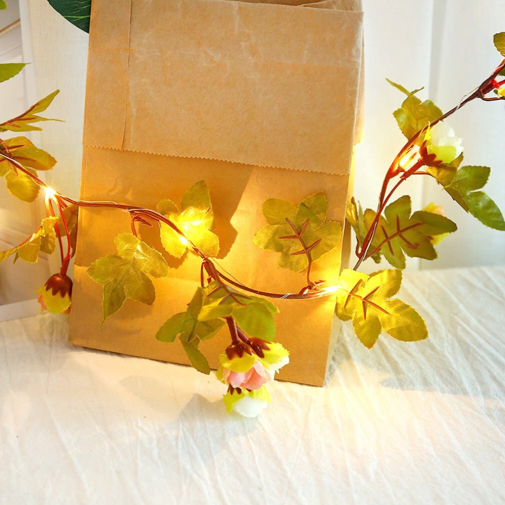 30Led Groen Blad Bloem Woondecoratie Lamp String Simulatie Bloem Decoratie Rotan Lamp Kleur String