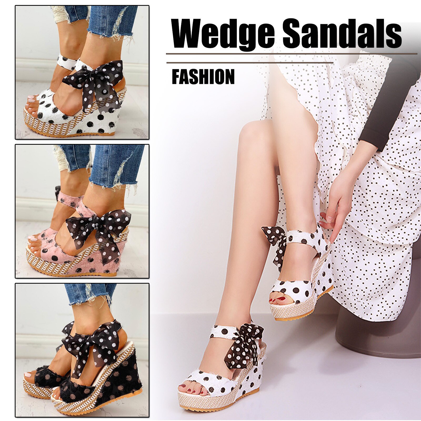 Vrouwen Sandalen Dames Zomer Mode Toevallige Platform Wiggen Hak Sandalen Mode Dot Lace-Up Strand Schoenen Schoeisel Plus size