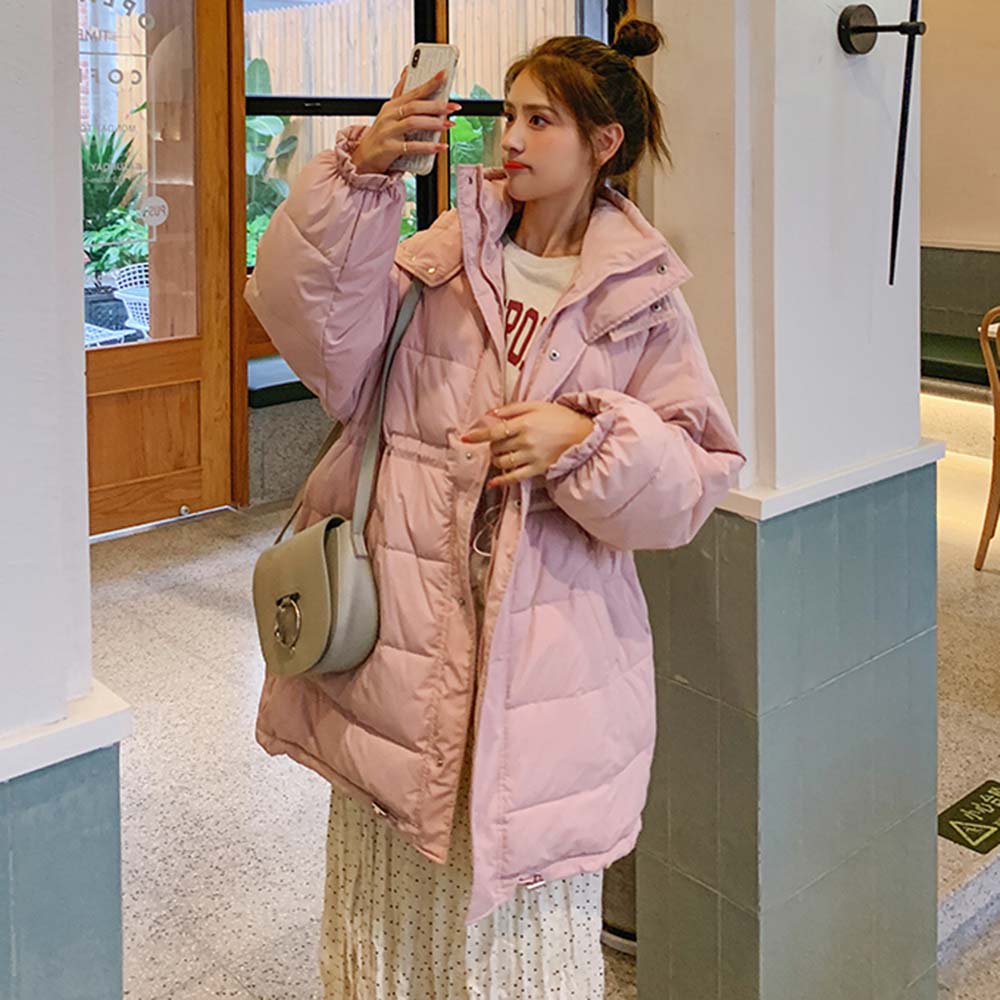 Vielleicht winterjas dames opstaande kraag oversized chique jas losse warme capuchon parka lange winterjas dames: Roze / Xs