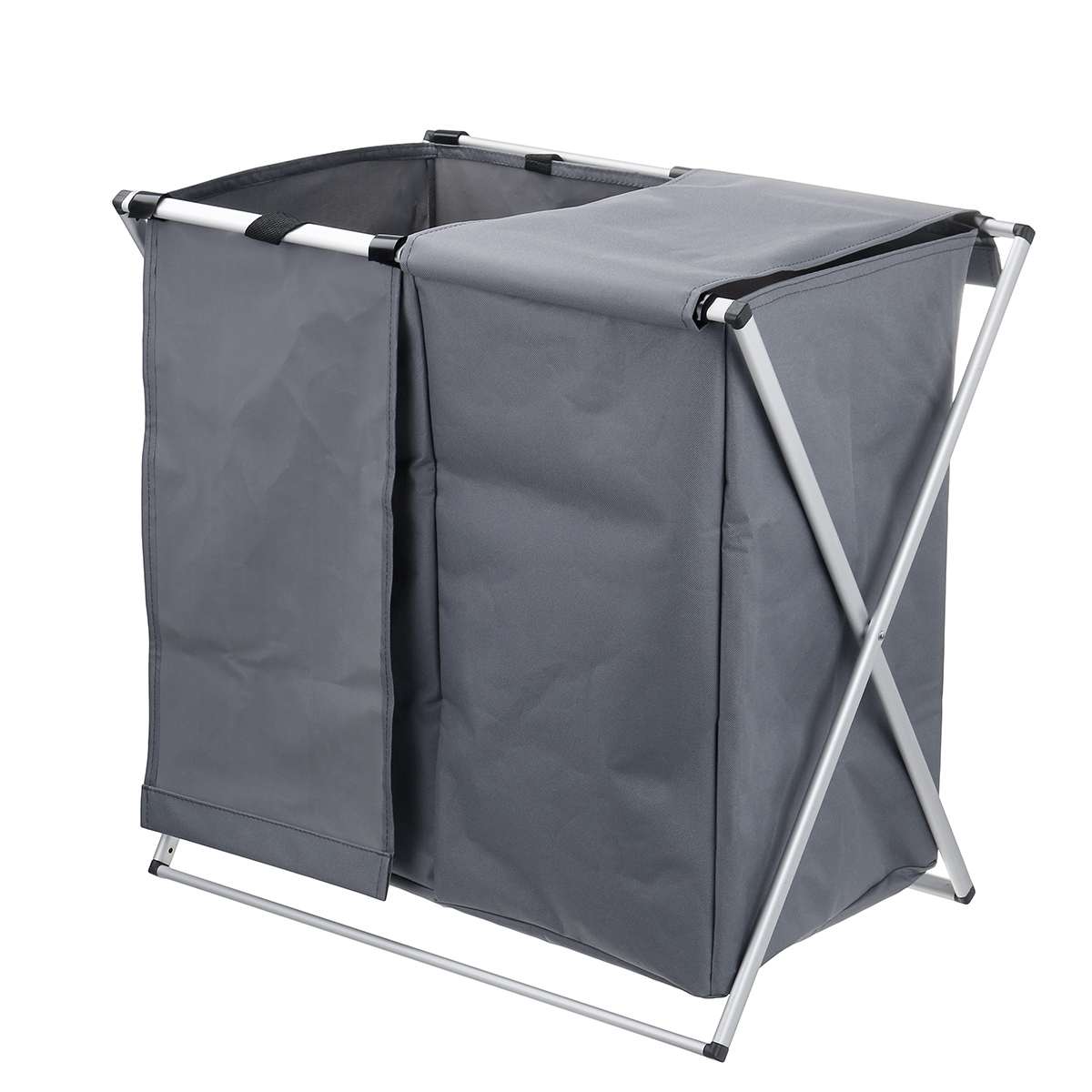 X Shape Folding Laundry Basket With Handle Collapsible 2 Section 600D Oxford Laundry Hamper Dirty Clothes Organizer Sorter Bag: 2 Grids Dark Gray