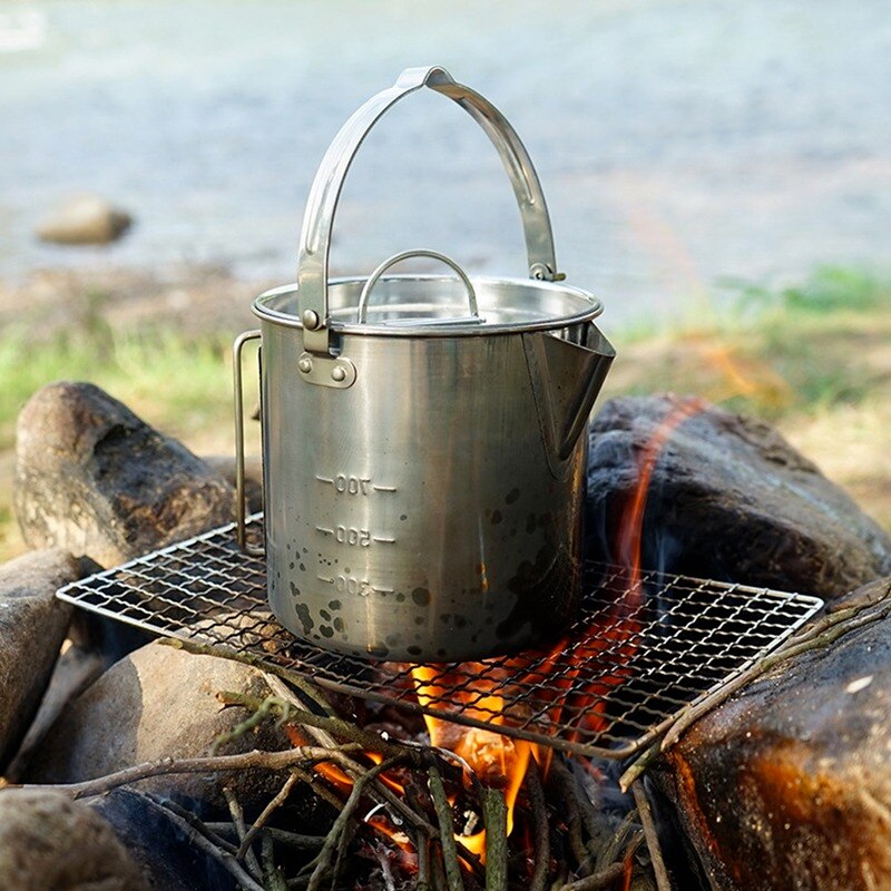 1.2L Portable Kettle Outdoor Camping Hiking Tea Kettle Large Capacity Water Kettle Stainless Steel Kettle Teapot Heatable Pot