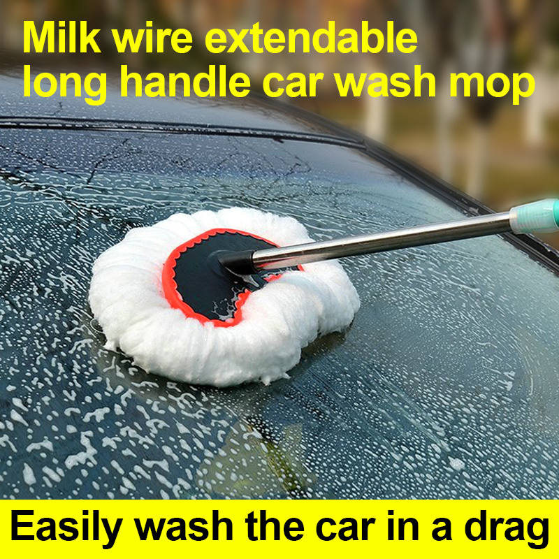 Carwash Dweil Melk Zijde Carwash Borstel Lange Steel Dweil Lange Paal Wax Dweil Waterborstel Auto Reinigingsgereedschap Lap Telescopische Borstel