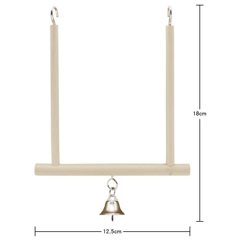 Svängande trapets i trä med klockfågelbur undulat kanariefågelleksak 12cm x18cm