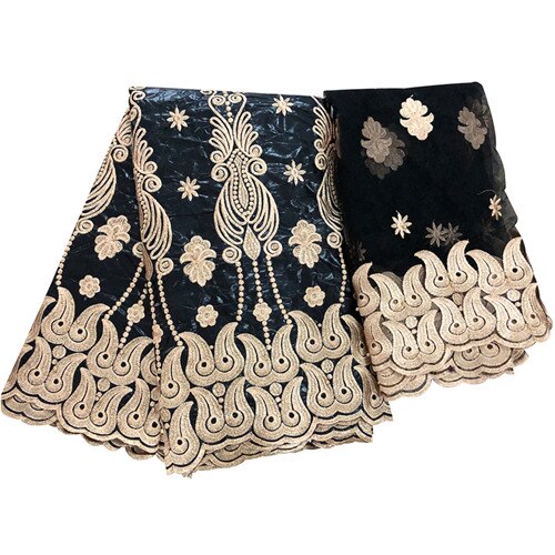 bazin riche getzner african guinea brocade fabric cotton fabrics embroidery tulle fabric gele headtie 5+2 yards/lot: Black