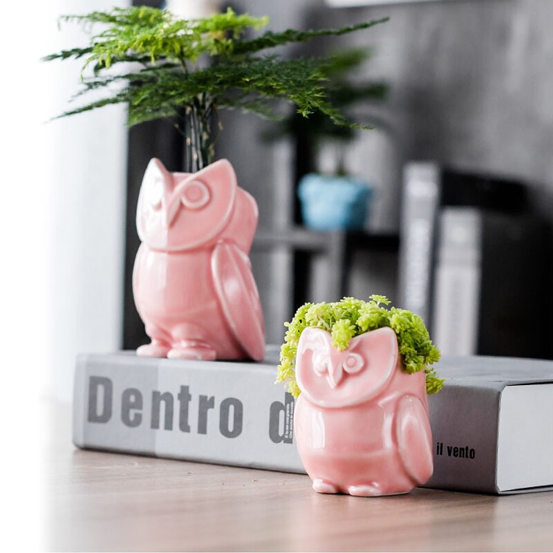2 stuks/partij cartoon dieren uil keramische bloempot thuis tuinieren mini bloempot cartoon dieren bloempot plantentafel pot vaas