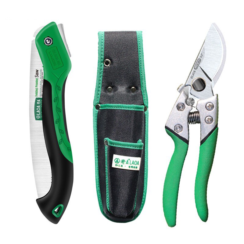 LAOA Garden Tool Sets 7T/9T/12T Folding Saw SK5 Pruning Shears Portable Felling Saw Garden pruning: Saw Shear and Bag