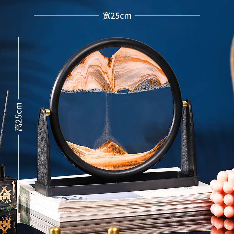 Rotatable Sandscape Moving Sand Art Round Moving Hourglass 3D Sandscape In Motion Display Flowing Sand Frame Room Home Decor: Yellow