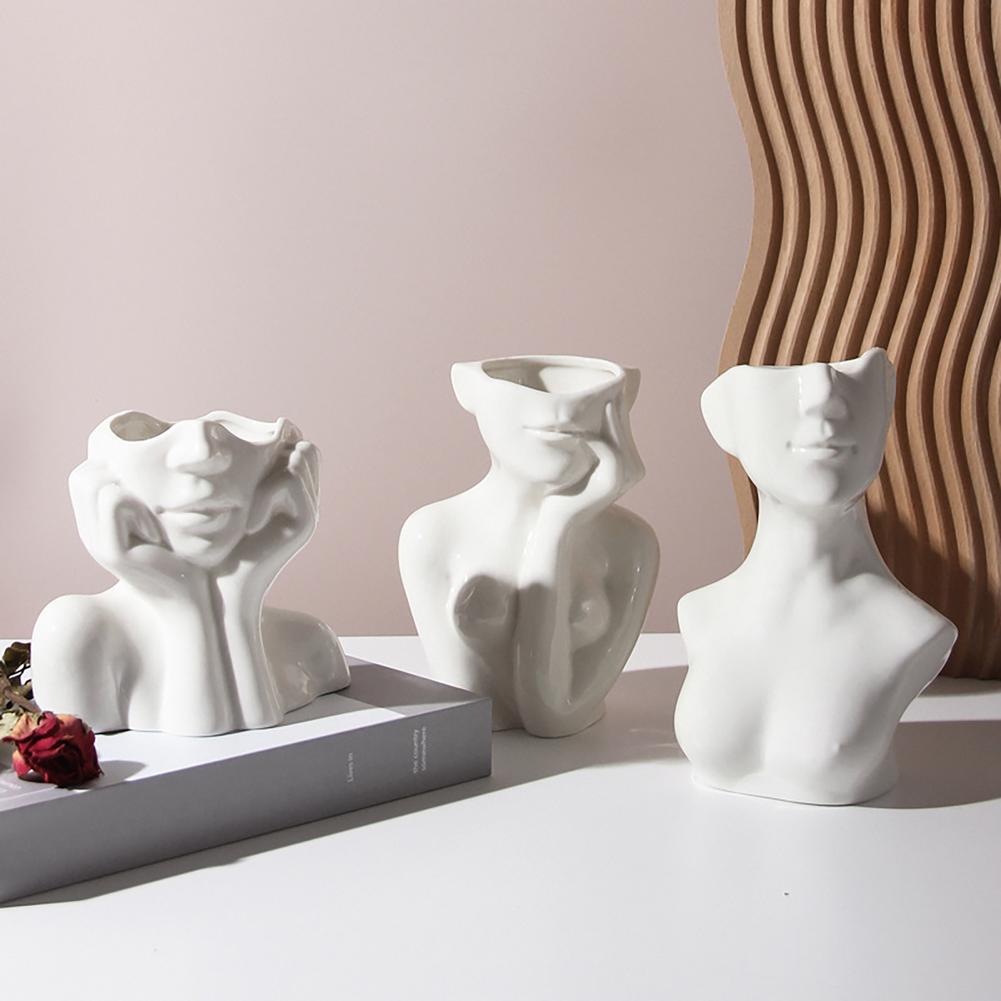 Ceramic Human Face Flower Vase Art Creatrive Sculpture Human Head Abstract Plant Flower Pot Home Decor Arrangement