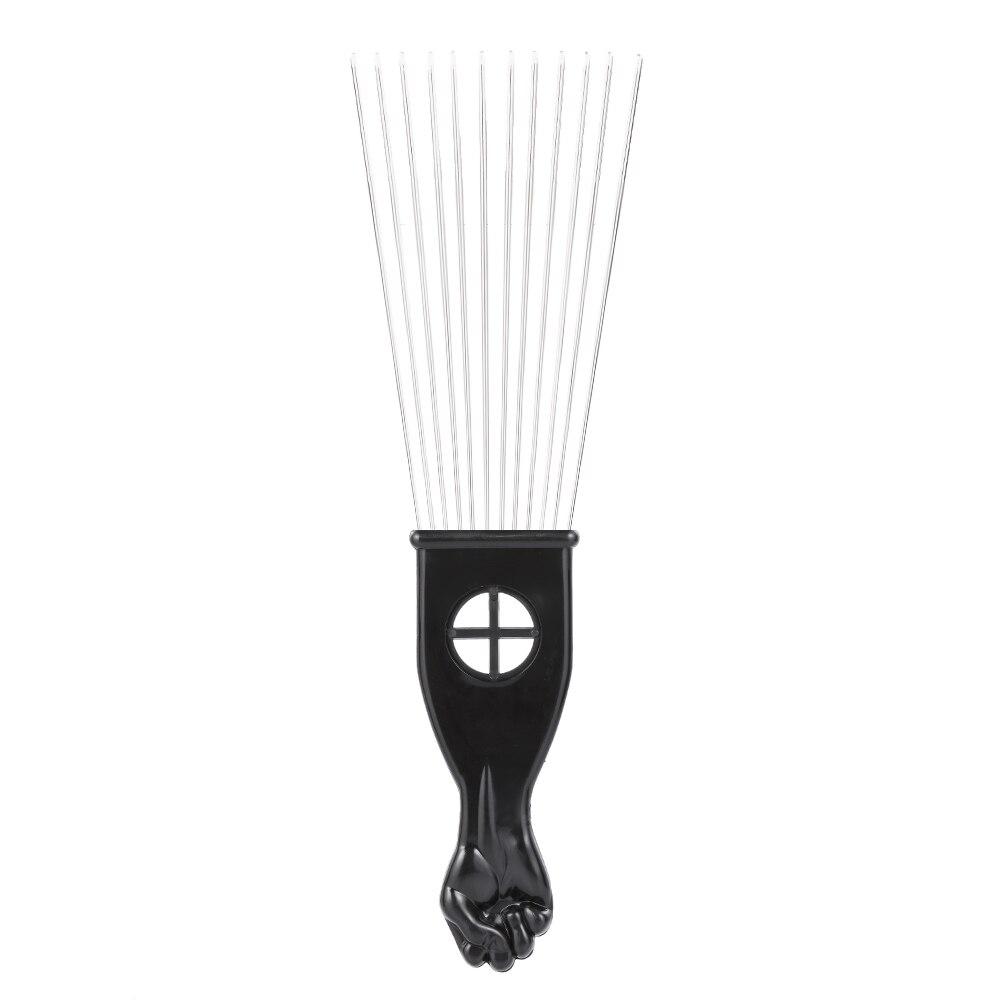 Peigne cheveux Afro en métal, peigne à dents larges, cueillette de cheveux, Insert de peigne, brosse à cheveux bouclés, outil de style de coiffure, peigne à manche en forme de poing noir