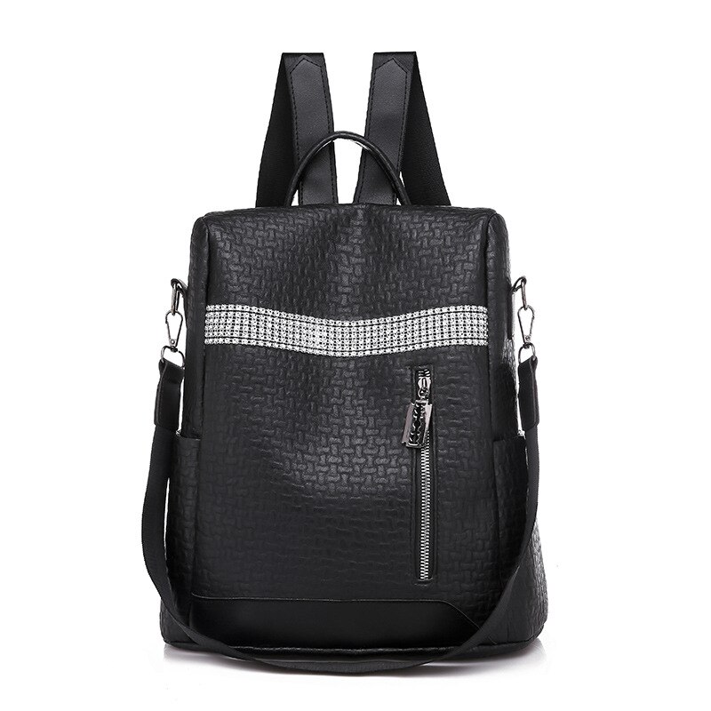 Likeeste mochila feminina escolar de couro, mochila feminina de alta qualidade feita em couro sintético de poliuretano, estilo 2019: Black Backpack