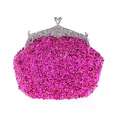 Solid Beading Hobos Bag Shiny Sequined Woman Evening Bag Luxurious Clutch Handbag Wallet Retro Old Shanghai Style with Cheongsam: Rose