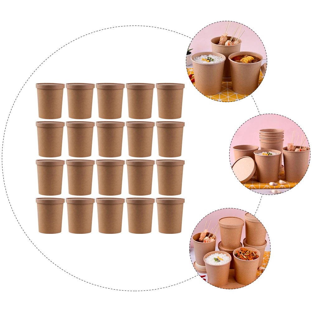 25 Sets Takeout Food Cups Disposable Packing Boxes Ice Cream Cups with Lids