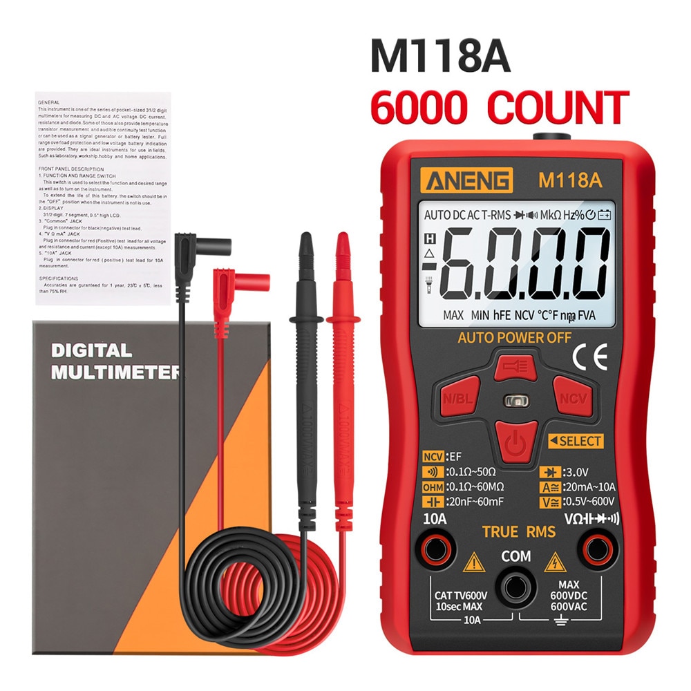 M118A Mini Digitale Multimeter Tester Auto Range Multimeter True Rms Ampèremeter Meter Met Ncv Data Hold 6000 Telt Zaklamp
