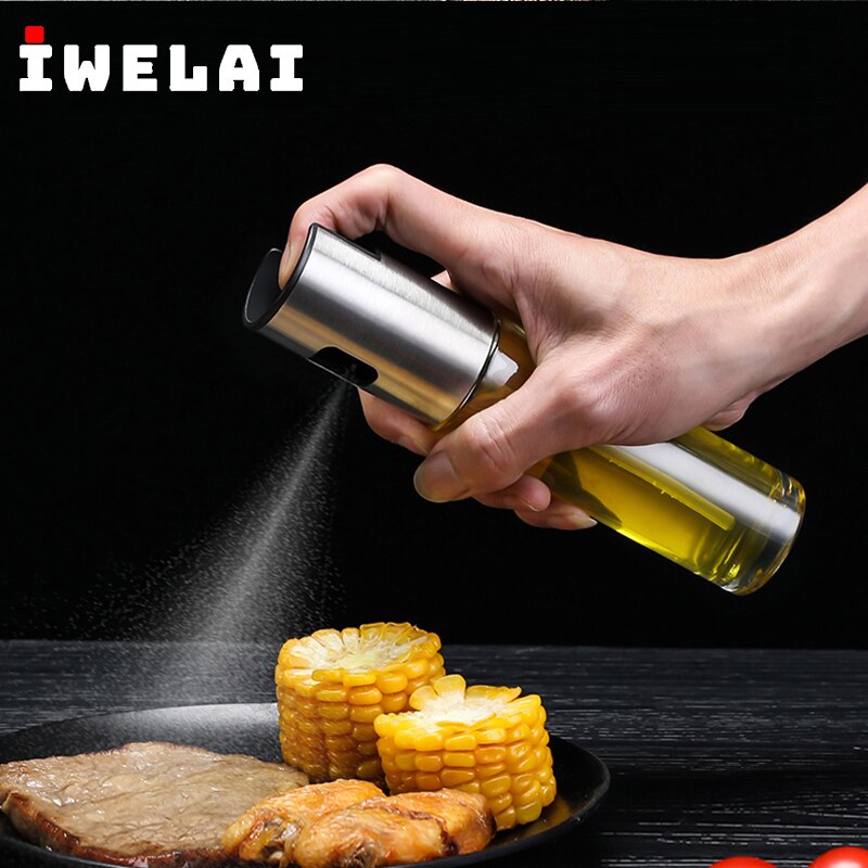 IWELAI Kitchen Baking Oil Chef Motor Oil Spray Empty Bottle Dispenser Cooking Tool Salad Barbecue Cooking Glass Oil Sprayer