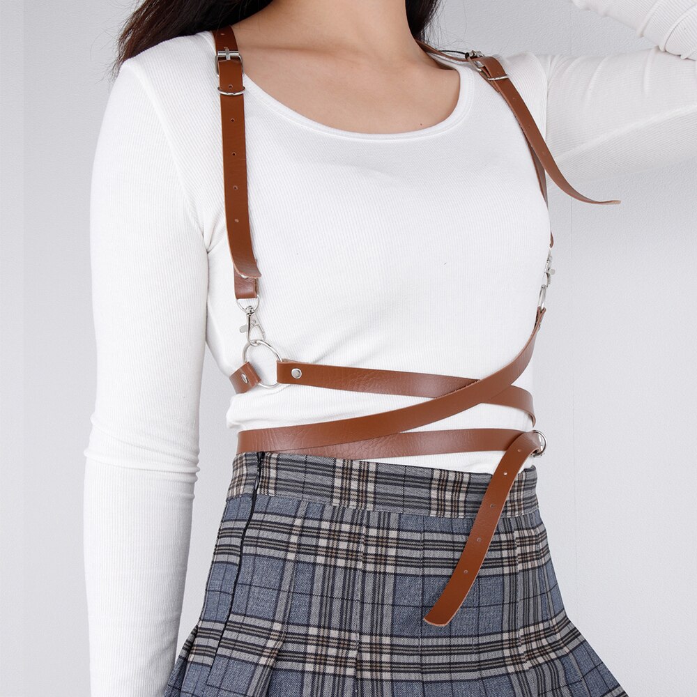 Brown Leather Harness Belts Suspenders Harness Belt For Women Garter Belt Lingerie Belts Body Bondage Belt