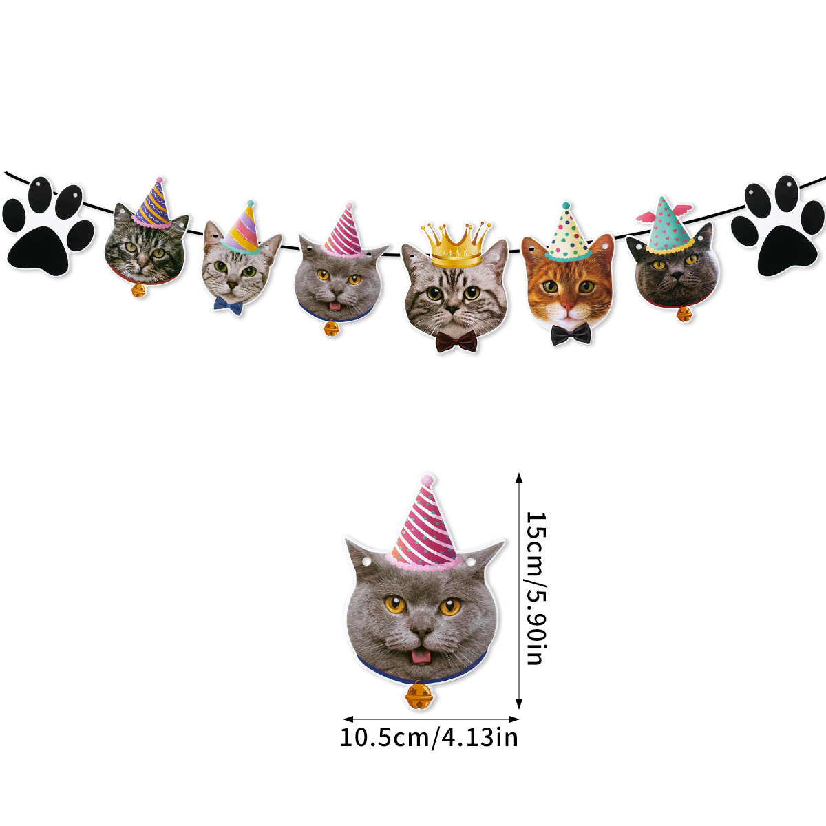 Decoración de de cumpleaños para gatos, pancarta de papel, plato, taza, adorno para pastel, juego de vajilla desechable, suministros para fiestas temáticas de gatos para niños: plum