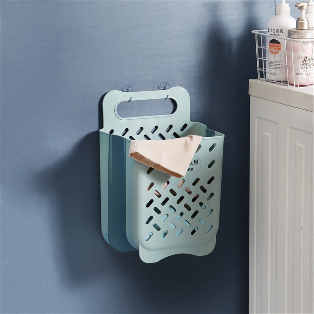 Silicone Laundry Basket Extensible Clothing Storage Boxes Folding Underwear Organizers Wall Mounted Bathroom Collection Cases: M Blue