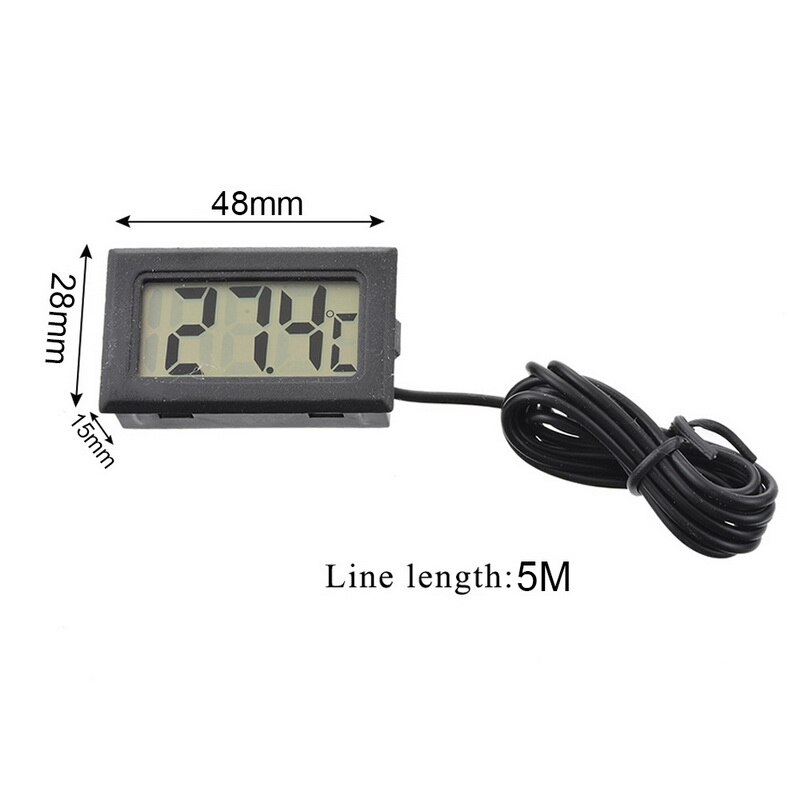 Mini sensor fugtighedsmåler termometer hygrometer gauge til køleskab akvarium digital lcd indendørs praktisk temperatur: Sort 5m linje