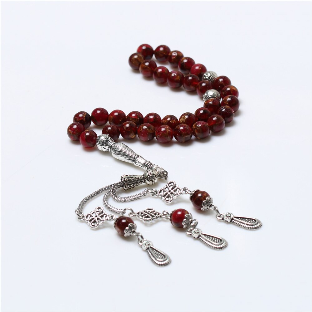 Di Vendita caldo Squisito E Raffinato 8 MILLIMETRI Rosso Naturale Oro Pietra 33 Islamico di Preghiera perline Tasbih