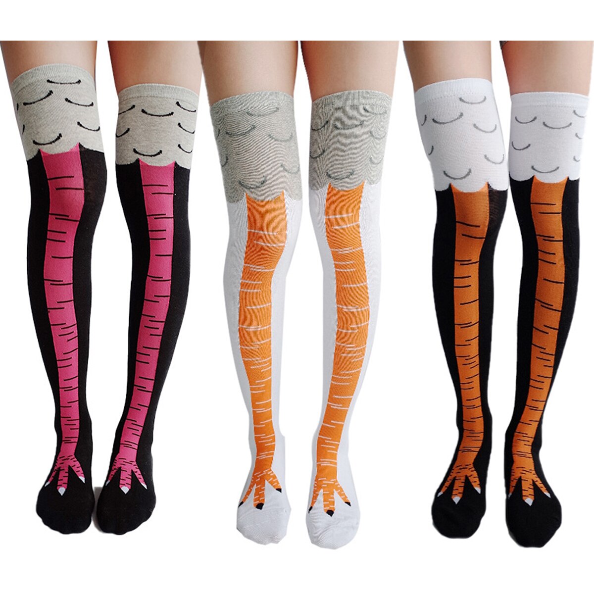 Nouveaux bas de poulet créatifs pour femmes | Chaussettes avec bout imprimé de poulet, chaussures à la pour femmes, dessin animé en 3D, haut de cuisse, pieds de poulet,