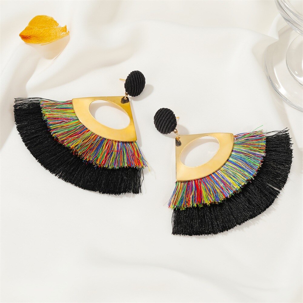 ZYZQ Böhmischen Lange Quaste Ohrringe für Frauen Jahrgang Runde überbacken Boho Metall Zwei-Farbe Ohrringe Schmuck: QW-äh-8890