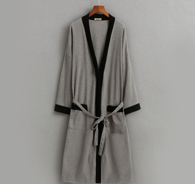 Herre vaffel badekåper morgenkåpe erme fast myk badekåpe peignoir nattkjoler natttøy kimono: Mørk grå / L