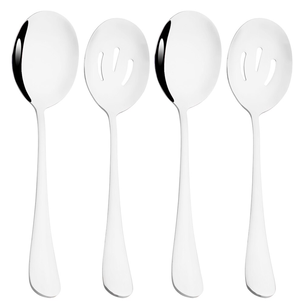 Drmfiy Rainbow Dinnerware Set 4Pcs Service Colander Spoons Stainless Steel Set Buffet Dinner Restaurant Banquet Tableware Set: Silver